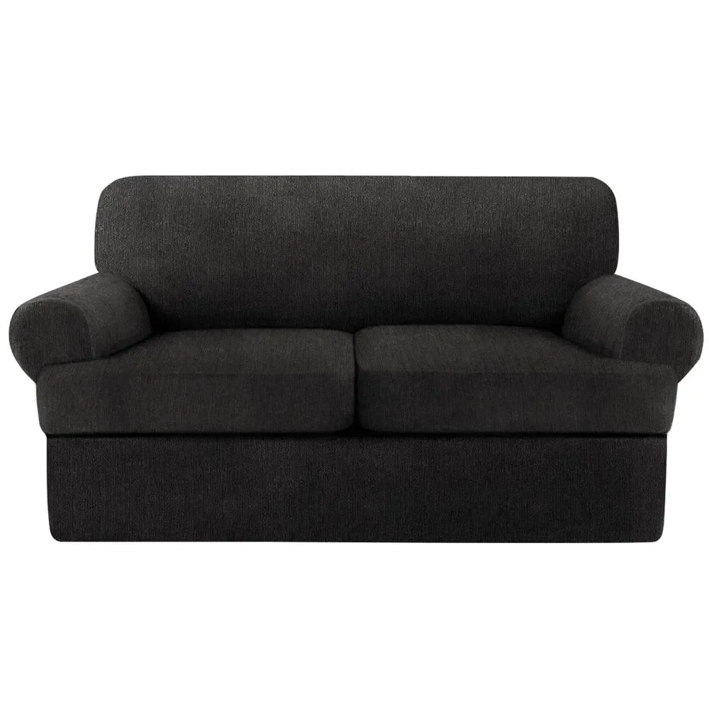 3 Pieces Sofa Cover for 2 Cushion Loveseat Sofa (Black, 2 Cushion)